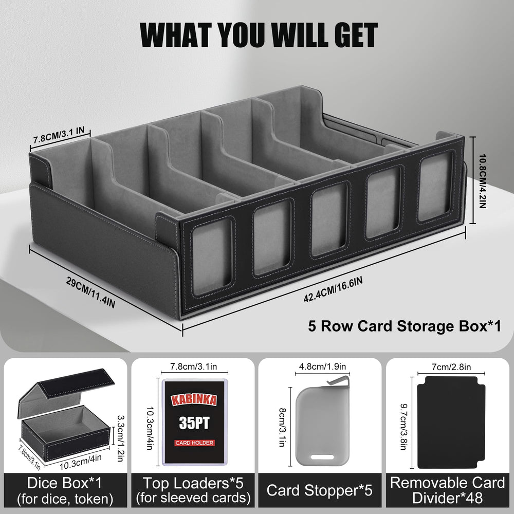 Kabinka trading card storage box with commander display windows highlighting quick card ID