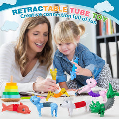 Kabvry Animal Pop Tubes giraffes for sensory exploration and creative shape-building.