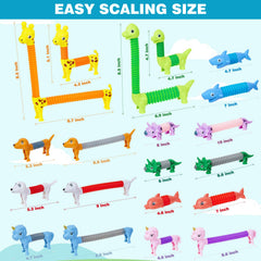 Kabvry Animal Pop Tubes sharks for dynamic stretching and fine-motor engagement.