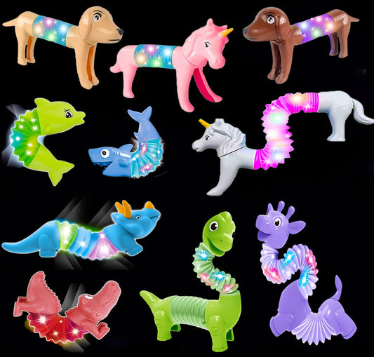 Kabvry LED Animal Pop Tubes front view in colorful glow for sensory play