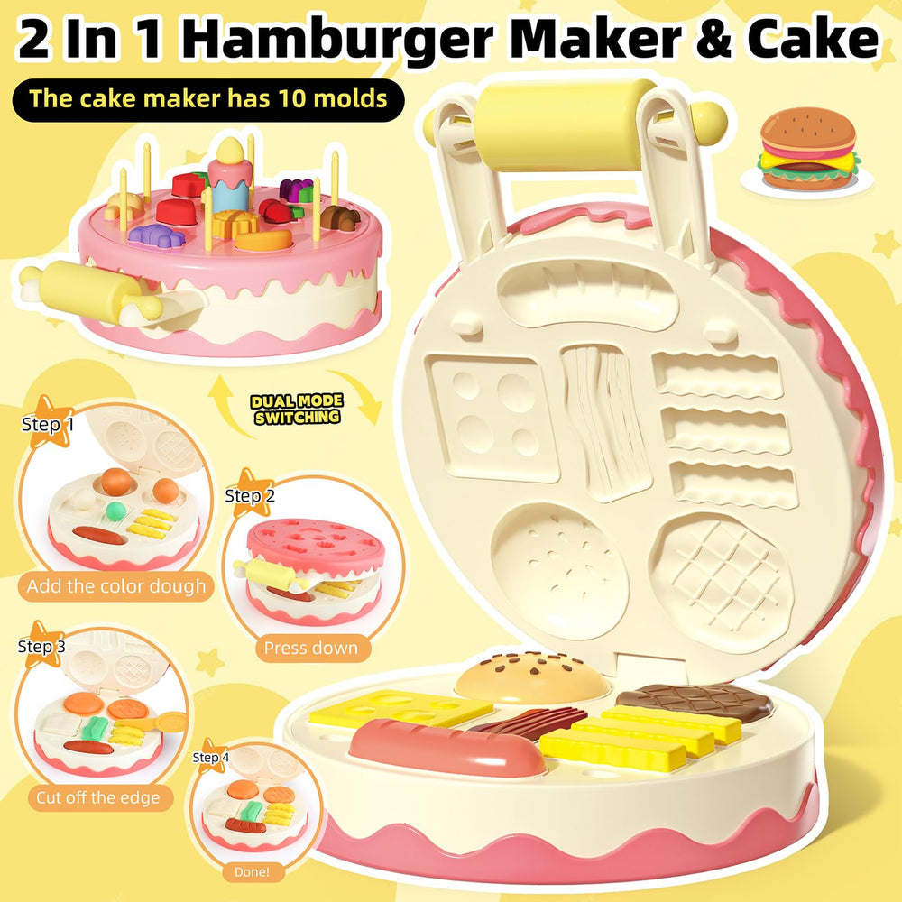 Kaelinda 77 Pcs Playdough Hamburger Center creates pretend meals for kids' menus.