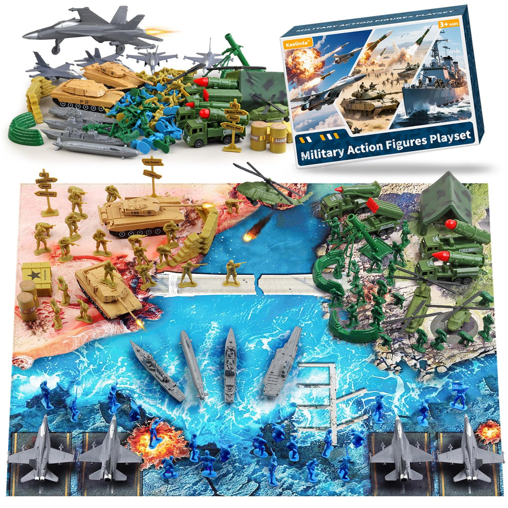 Kaelinda army men action figures pack on a battle mat for imaginative storytelling.