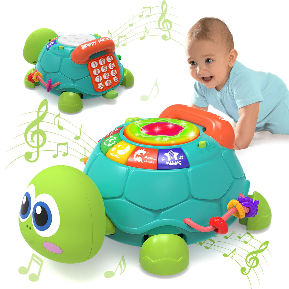 KaeoHye musical turtle toy with LED lights encourages tummy time exploration.