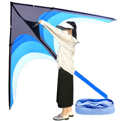 Kaiciuss huge delta kite 9ft blue soaring in the sky for easy lift