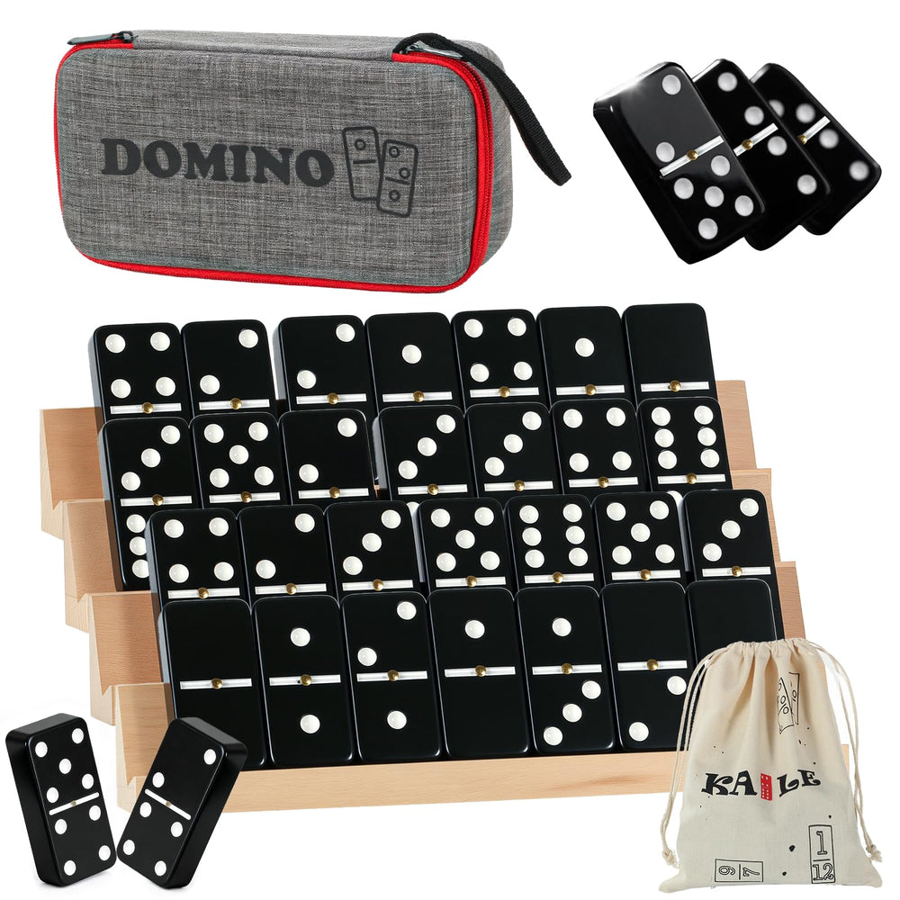 KAILE Jumbo Double 6 dominoes with bag, ideal for family game nights on the go.
