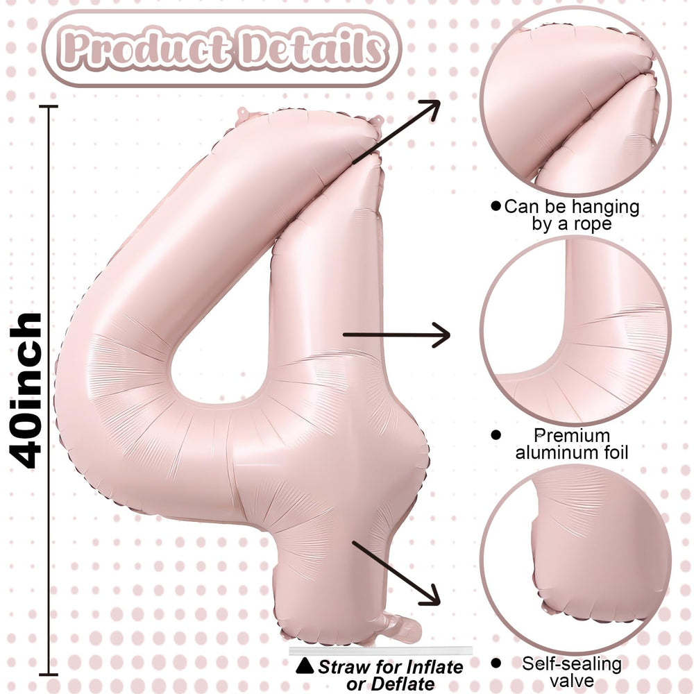 KAINSY dusty pink number 4 foil balloon adds elegant touch to celebrations