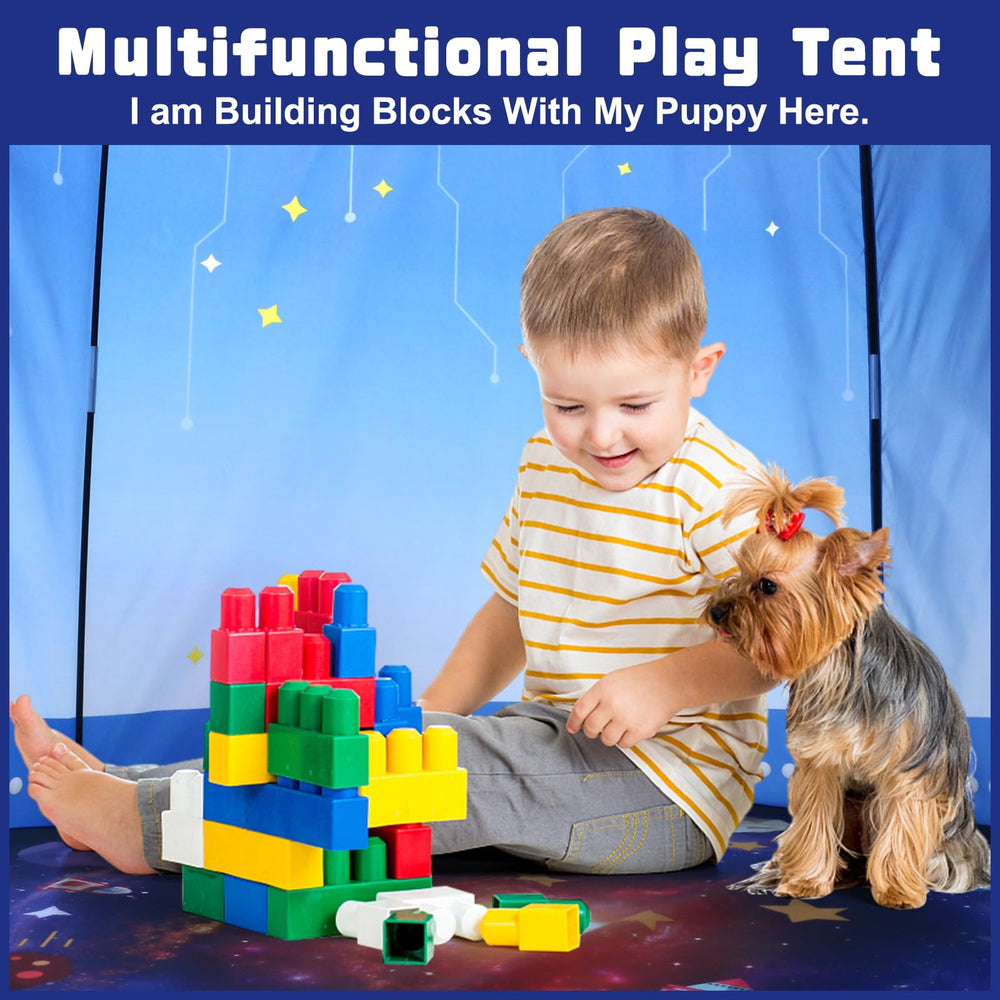 Kaivee Rocket Ship Space Pop Up Tent with porthole windows for space adventures.