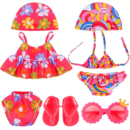 Kajaia 8-pcs doll clothes swimwear set for 18-inch dollsβencourages creative dressing and quick outfit changes.