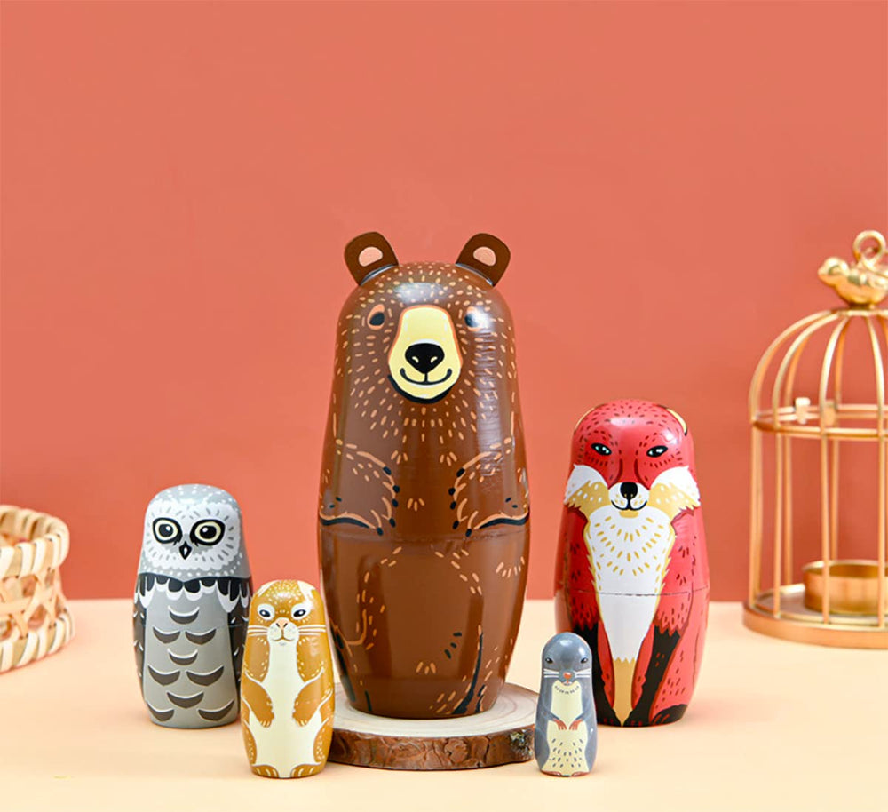 Kakeah nesting dolls with a brown cartoon fox for whimsy and collection value