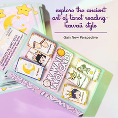 Kalan Cute Kawaii Tarot Cards close-up artwork showing playful anime designs for readings.