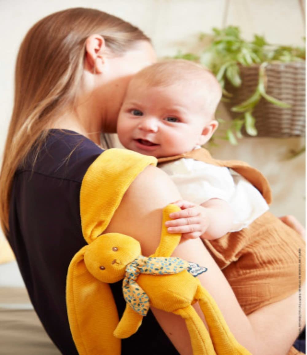 Kaloo Lapinoo soft textures with corduroy and scarf invite baby touch and sensory play.