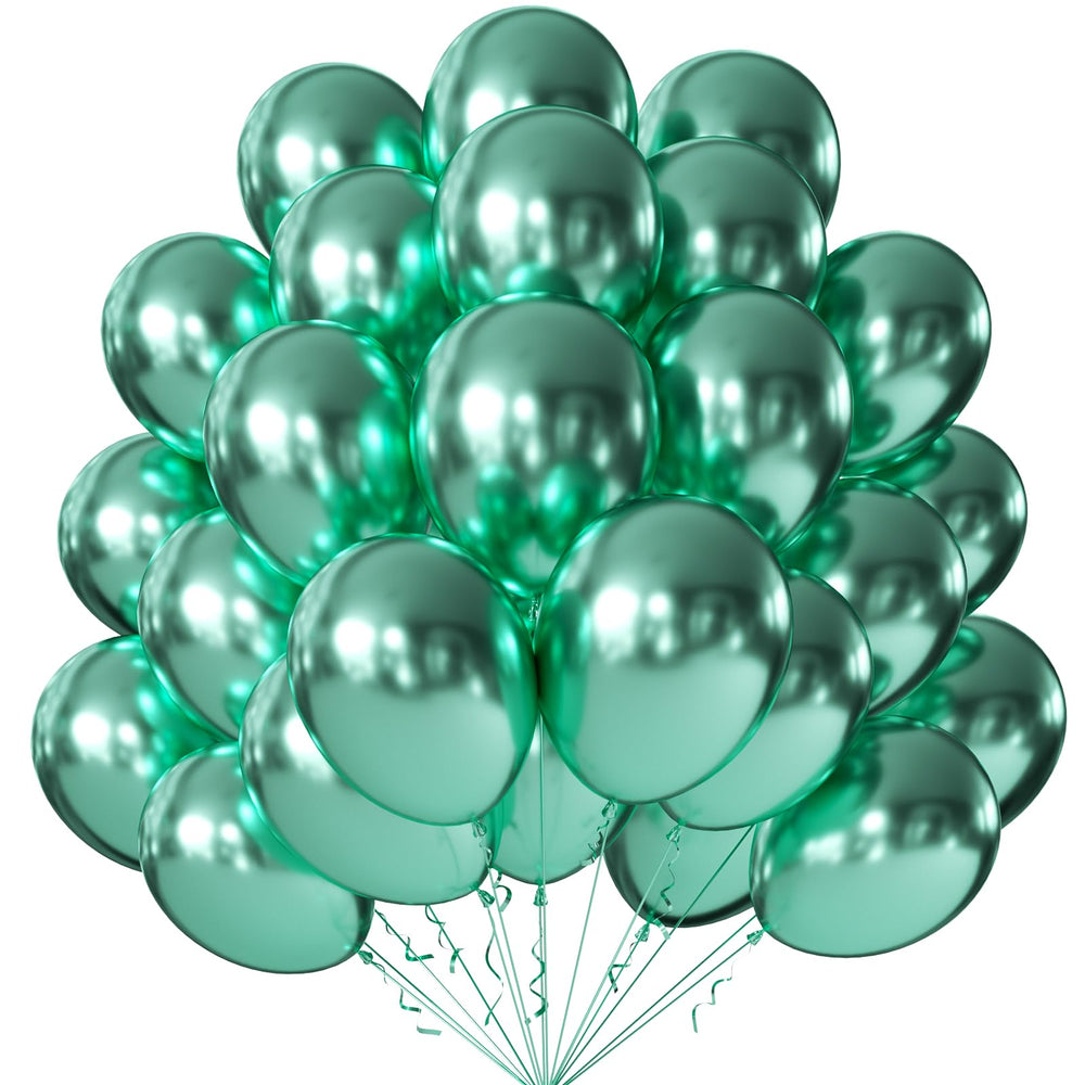 KALOR 10-inch metallic green balloons with a glossy finish for vibrant party decor.
