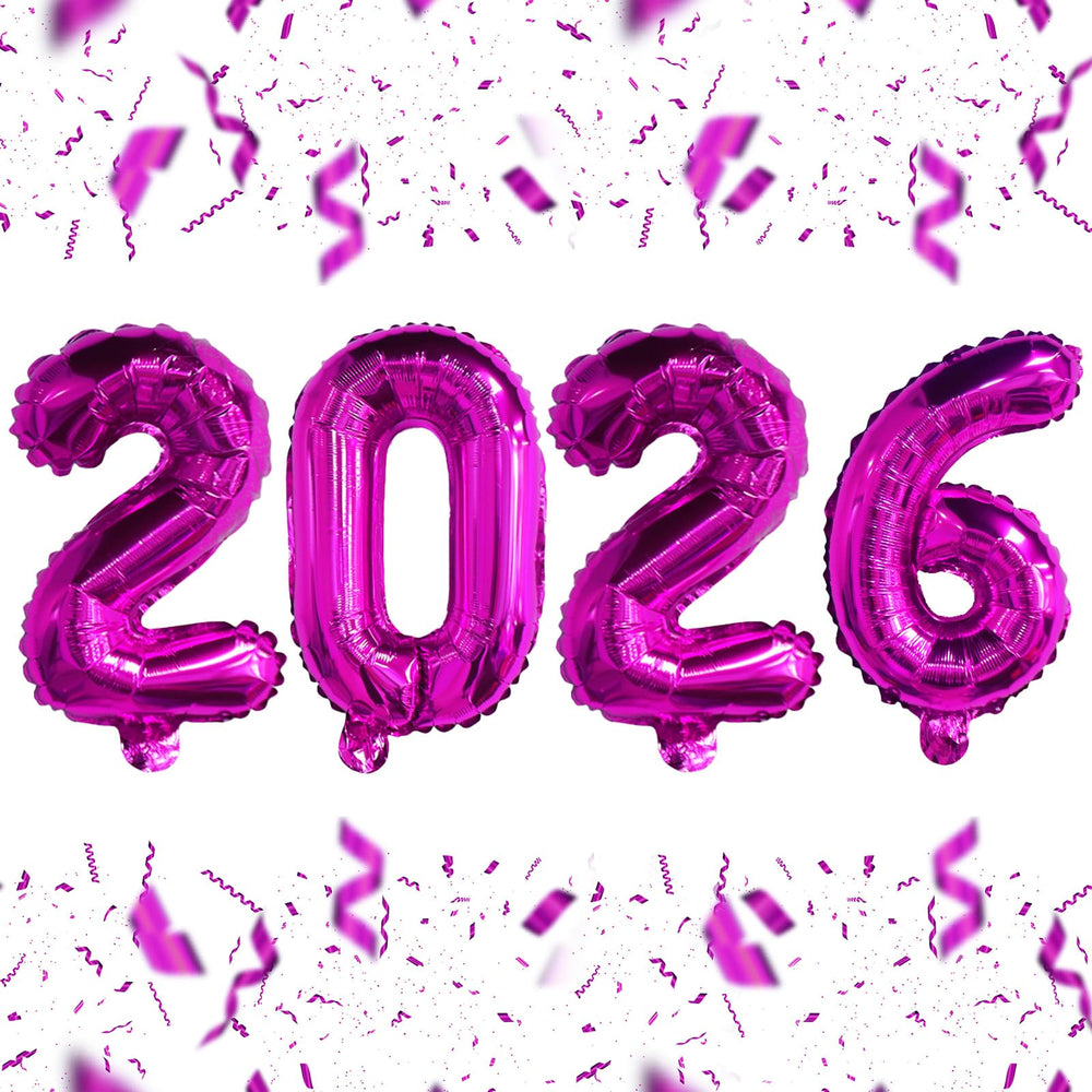 KALOR 2026 hot pink foil number balloons create festive photo backdrops.