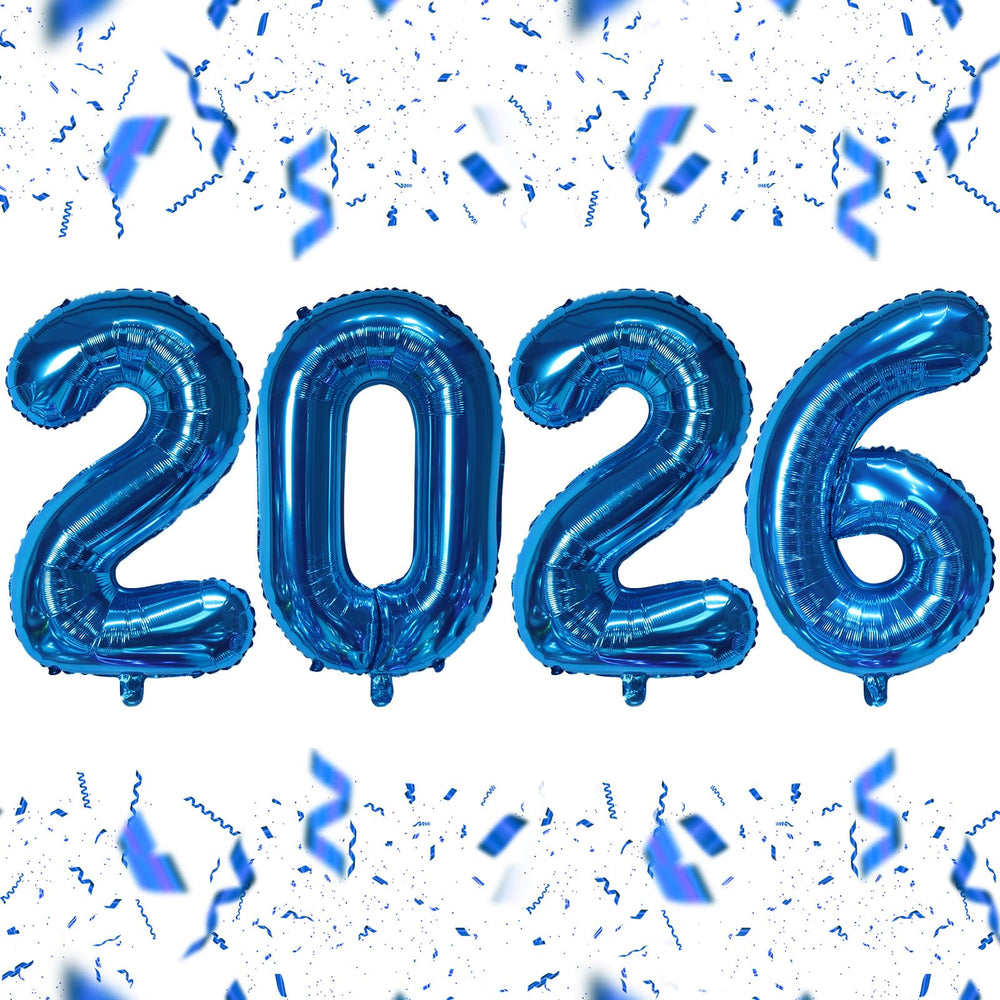KALOR 2026 blue foil number balloons 16 inch for a vibrant New Year backdrop