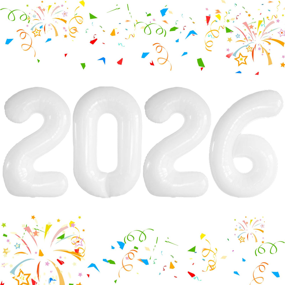 KALOR 2026 foil number balloons create a bold New Year backdrop.
