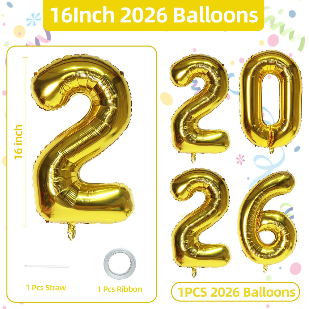 KALOR 2026 gold number balloons for New Year backdrop