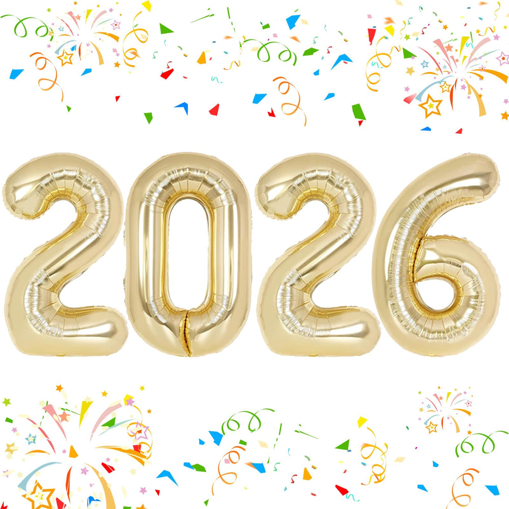 Kalor 2026 number balloons in light gold foil create a striking photo backdrop.