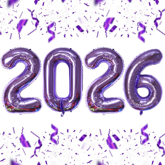 KALOR 2026 purple foil-number balloons in 16-inch size for a bold NYE backdrop.