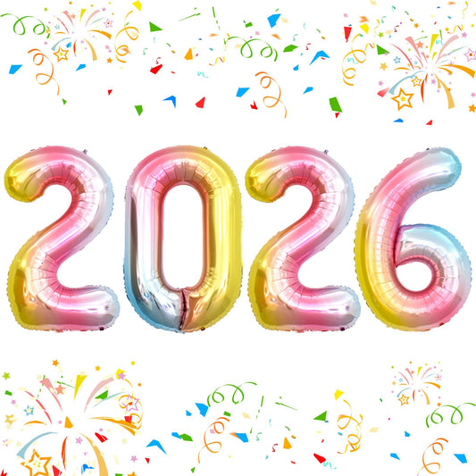 Kalor 2026 rainbow foil balloons, uninflated, easy party setup.