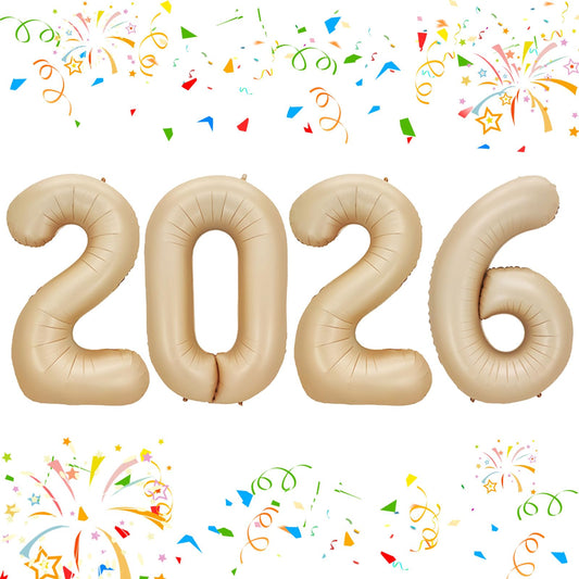 KALOR 42-inch 2026 number balloons create a dramatic New Year photo backdrop.