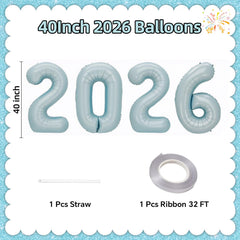 KALOR foil 2026 numbers balloons pastel blue with high shine