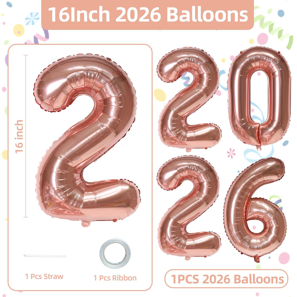 KALOR rose gold foil 2026 balloons glow with elegant shine.