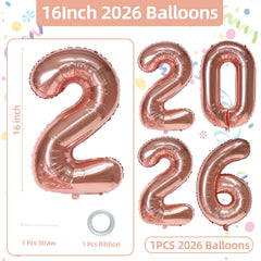 KALOR rose gold foil 2026 balloons glow with elegant shine.