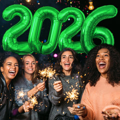 KALOR 2026 green foil balloons float with helium for a festive ambiance.