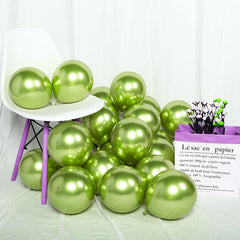 KALOR wedding or baby shower decor shines with metallic lime balloons.