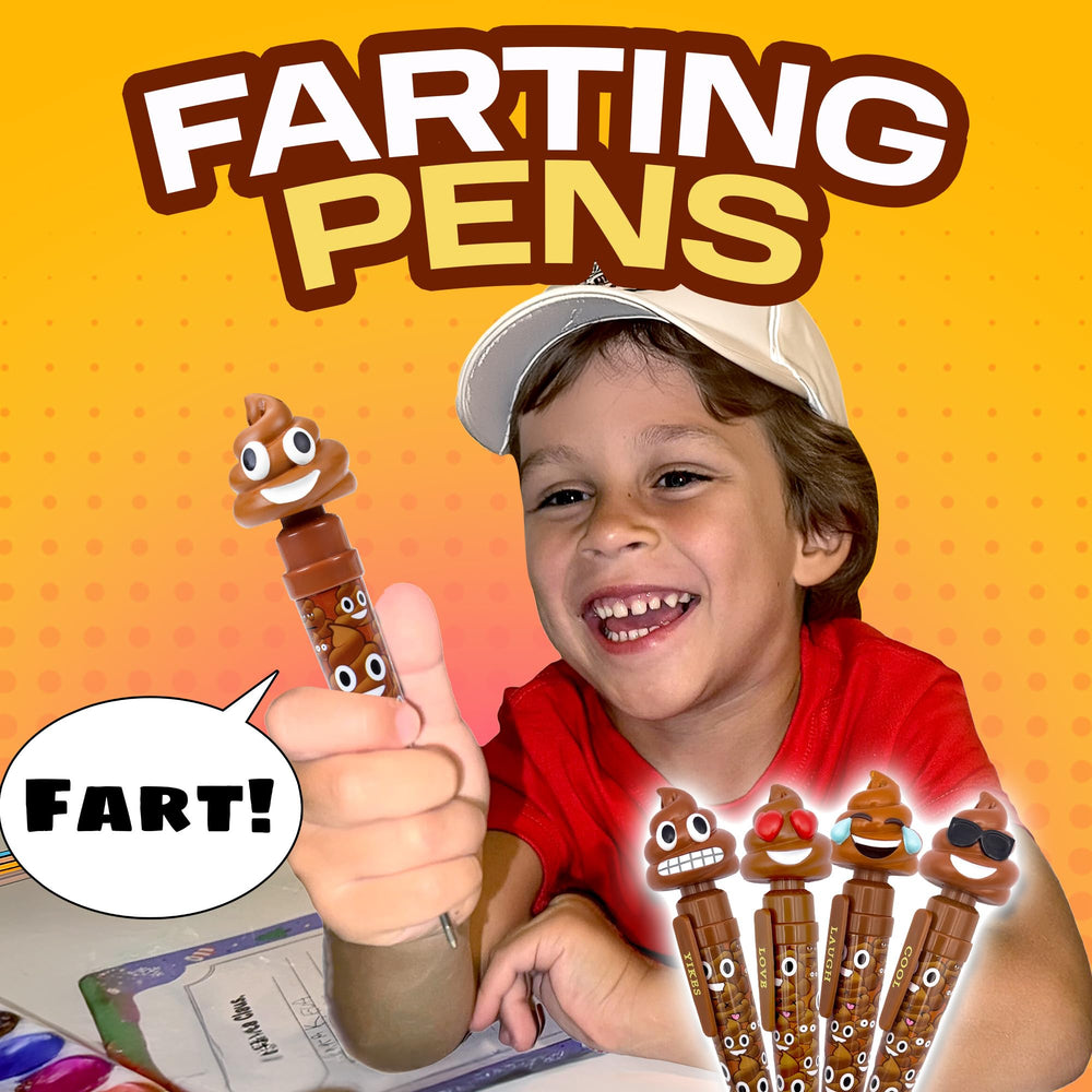 Kamhi World Farting Poop Pen side buttons, seven silly sounds for laughs.