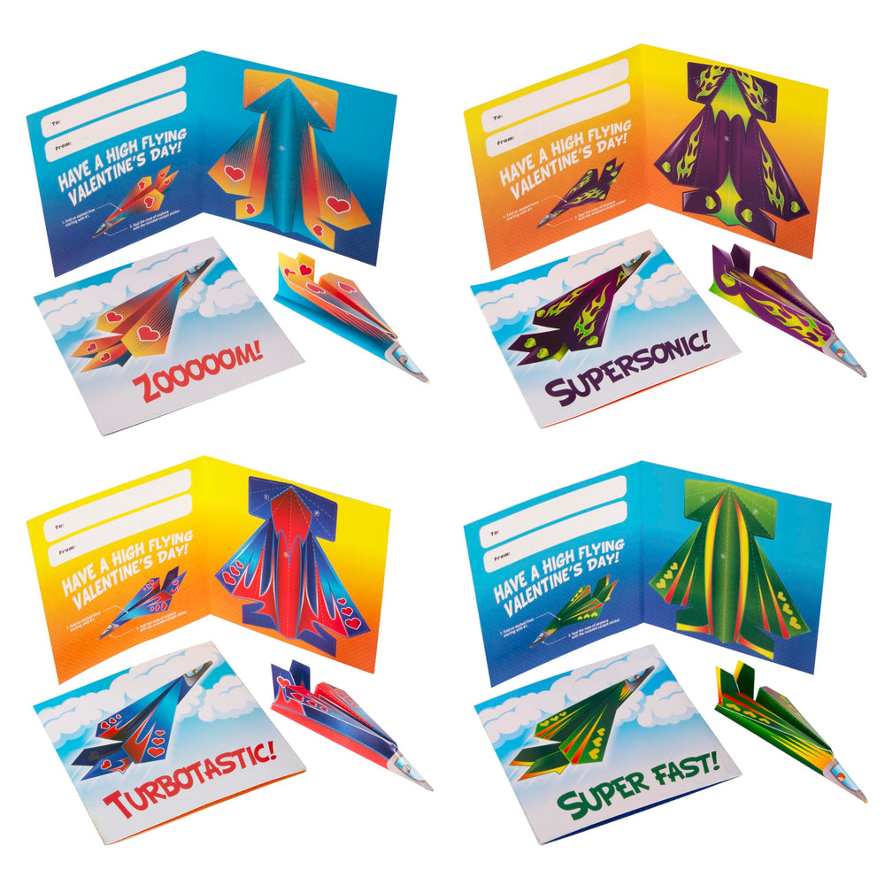 Kangaroo 28-pack flying paper airplane valentines card design B promotes creative crafting.