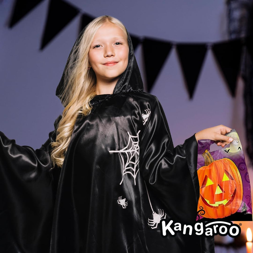 Kangaroo goody bag with pumpkin-face design, durable for multiple uses.