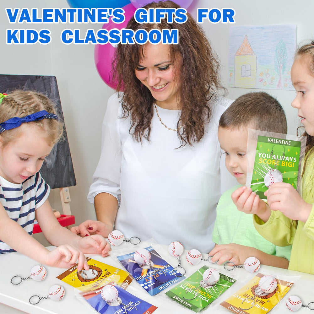 Classroom scene featuring Kannove cards and mini stress balls as party favors.