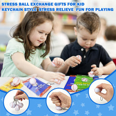 Kids holding 1.2-inch Kannove stress balls attached to keychains during a school activity.
