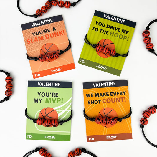 Kannove basketball valentines bracelets with cards for classroom exchanges