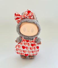 Kapand Labubu 17cm doll outfit flatlay in pink dress.