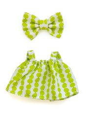 Kapand Lububu 17cm doll dress with green polka dot bow for imaginative play