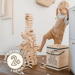 KAPLA building tower example demonstrates balance and creativity.