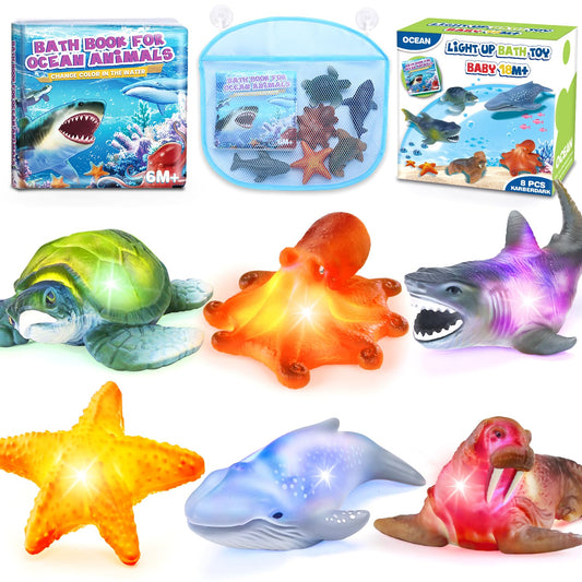 KarberDark light-up shark bath toy glows vividly to entertain toddlers during baths.