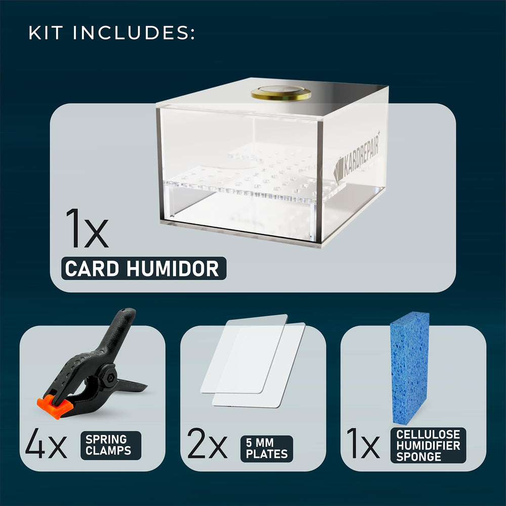 Kardrepair TCG space-saving tray keeps cards organized during restoration.