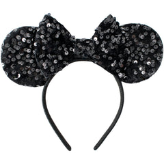 KARETT Mouse Ears Bow Headband glitter front view, ideal for sparkling party cosplay and photo ops.