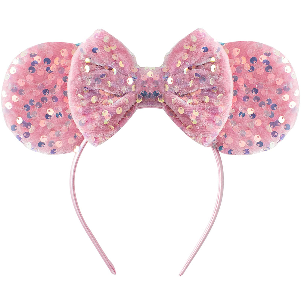 KARETT Mouse Ears Headband glitter bow close-up, a sparkling party prop for cosplay.