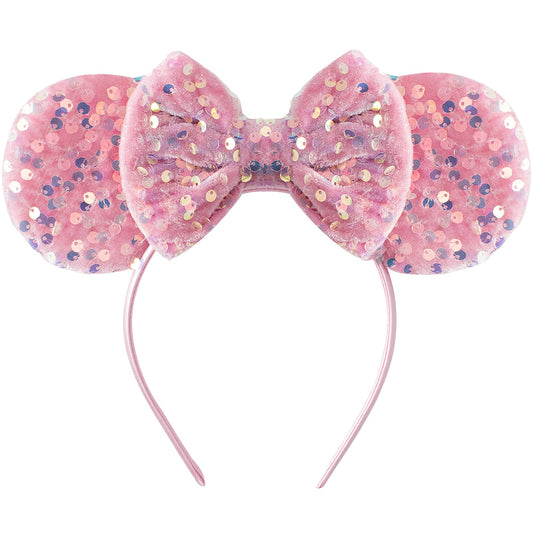 KARETT Mouse Ears Headband glitter bow close-up, a sparkling party prop for cosplay.