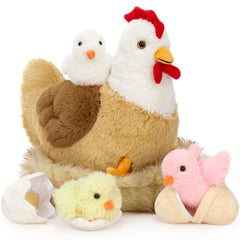 Karister 7Pcs Chicken Plush Set with mother hen and chicks for nurturing cuddle play