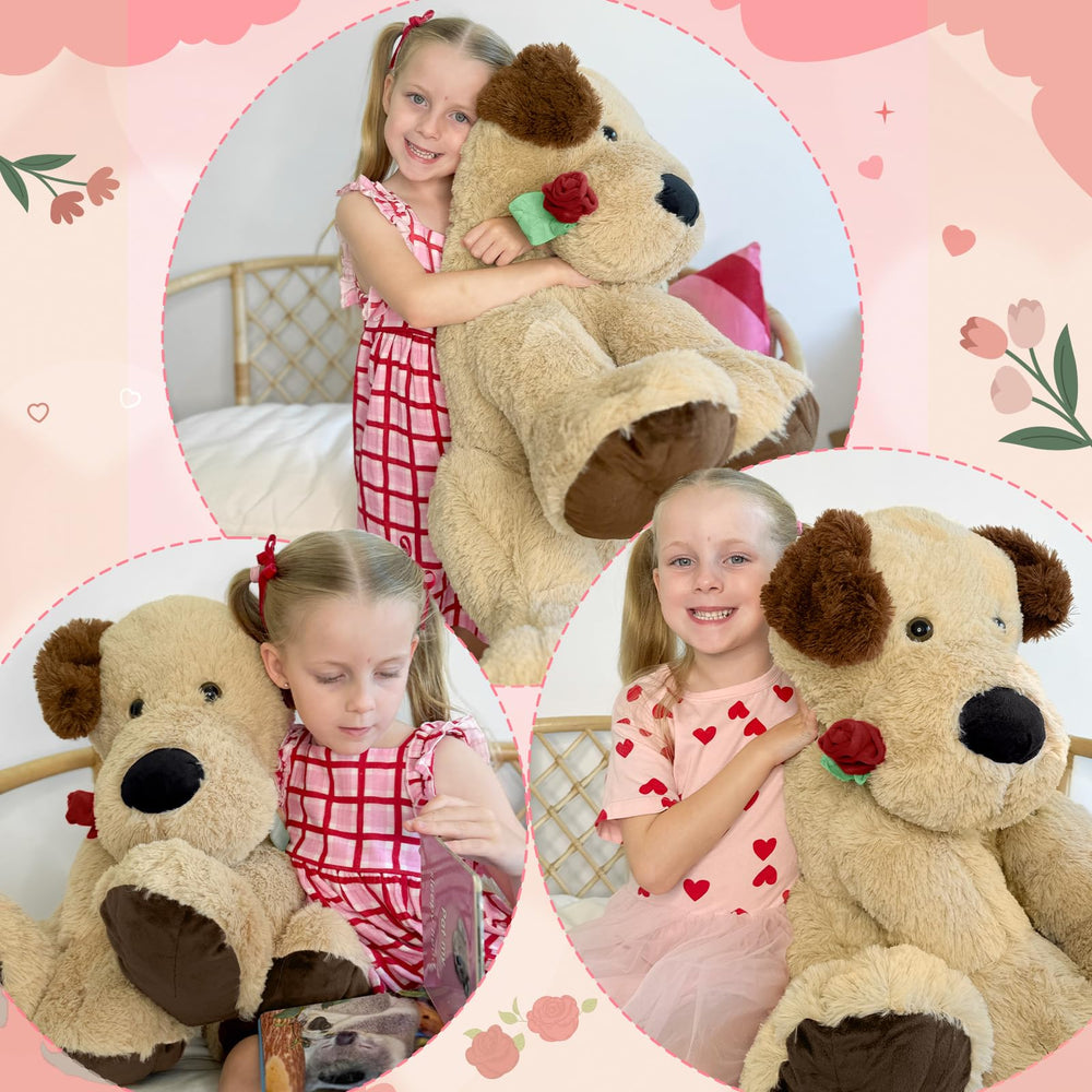 Karister dog plush by the bedside, offering comforting nighttime company.