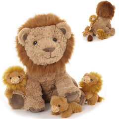 Karister Lion Plush Mother 17.7-inch cuddles with her three cubs for cozy bedtime stories.