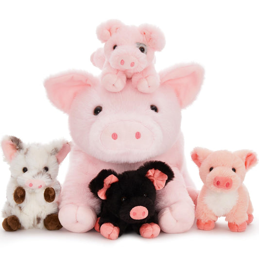 Karister mommy pig with four babies inside for cozy imaginative play.