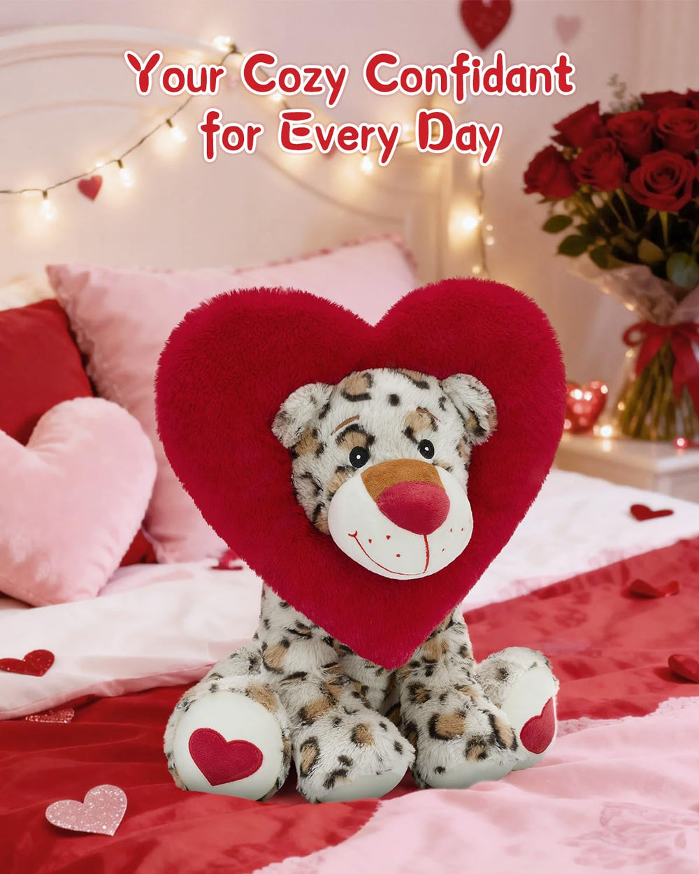 Karister Valentines leopard plush throw pillow for cozy room decor.