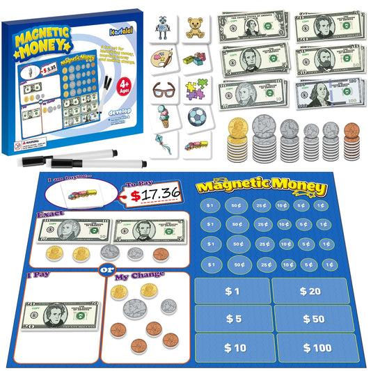 Kasalci magnetic money coins for kids helping with recognition and counting