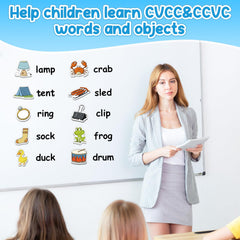 Kasfalci color-coded CVCC CCVC letters magnets aid phonics learning at home.